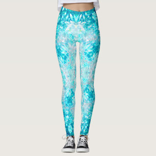 Turquoise Aqua Blue Floral Pattern  Leggings