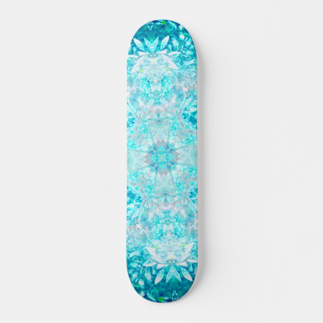 Turquoise Aqua Blue Floral Pattern Skateboard (Front)