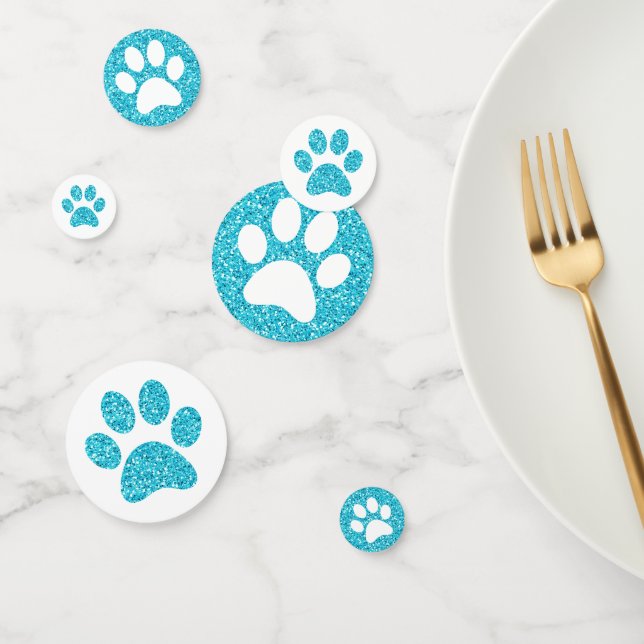 Turquoise Aqua Blue Glitter Paw Print Table Confetti (Group)
