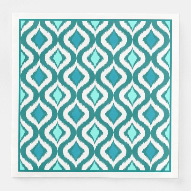 Turquoise Aqua Blue Retro Chic Ikat Drops Pattern Napkin (Front)