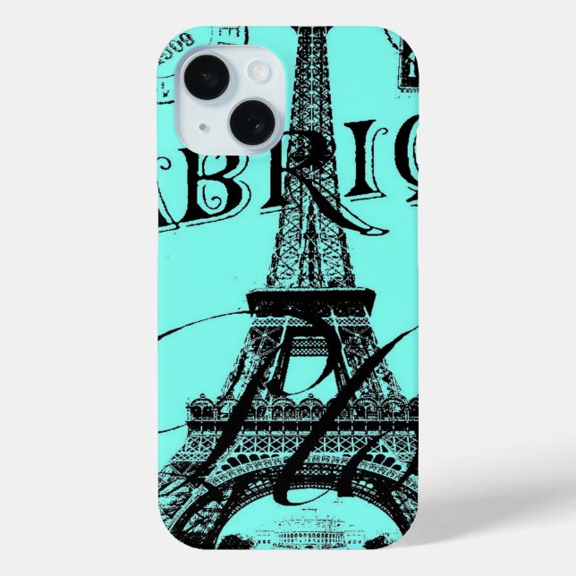 turquoise aqua blue scripts Paris Eiffel Tower Case-Mate iPhone Case (Back)