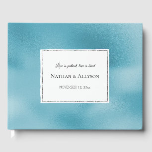 Turquoise Aqua Blue Silver Glitz Guest Book