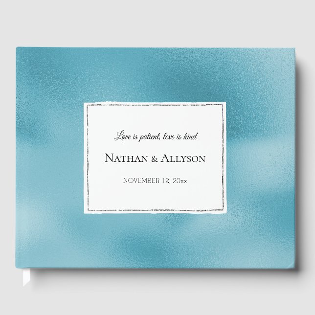 Turquoise Aqua Blue Silver Glitz Guest Book (Front)