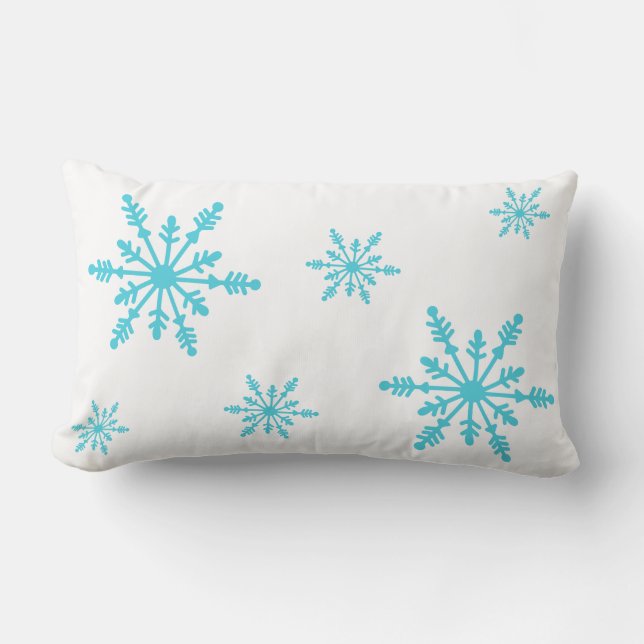 Turquoise Aqua Blue Snowflake Winter Lumbar Pillow (Front)
