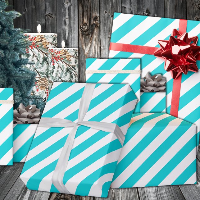 Turquoise Aqua Blue Wide Stripe Holiday Wrapping Paper (Turquoise Aqua Blue Wide Stripe Holiday Wrapping in 6 and 15 foot long 30 Inch Width Rolls
)