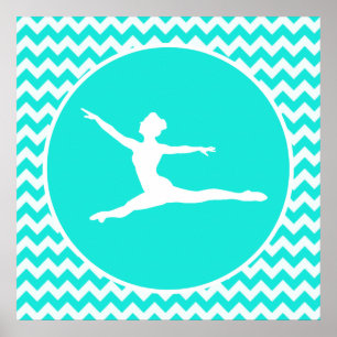 Turquoise, Aqua Colour Chevron; Ballet Poster