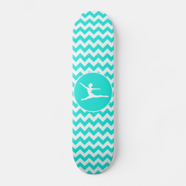 Turquoise, Aqua Colour Chevron; Ballet Skateboard (Front)