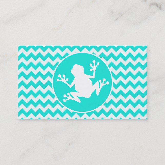 Turquoise, Aqua Colour Chevron; Frog Business Card (Front)