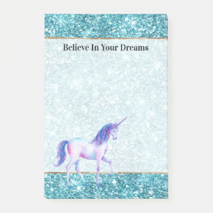 Turquoise Aqua Glitz Glitter Purple Unicorn Post-it Notes