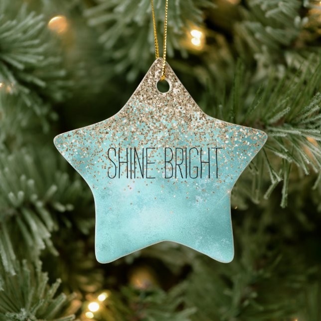 Turquoise Aqua Gold Glam Glitter Sparkle    Ceramic Tree Decoration (Tree)