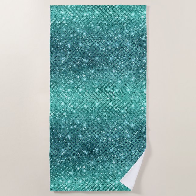 Turquoise Aqua Green Sparkle Beach Towel (Front)