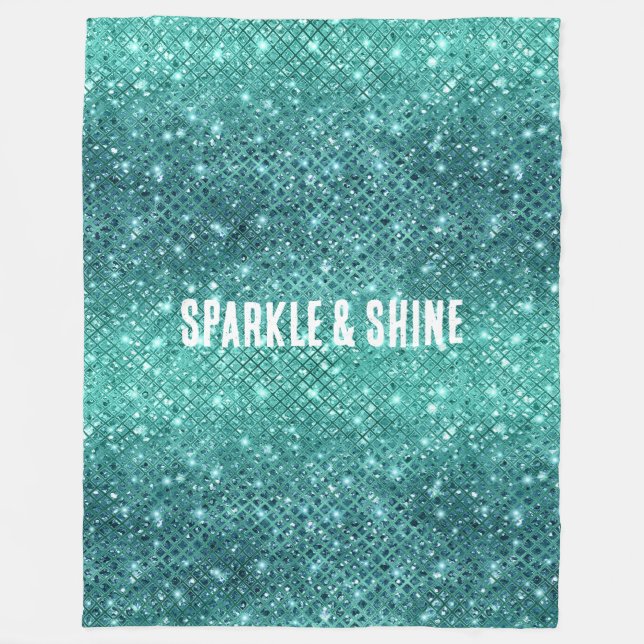 Turquoise Aqua Green Sparkle Fleece Blanket (Front)