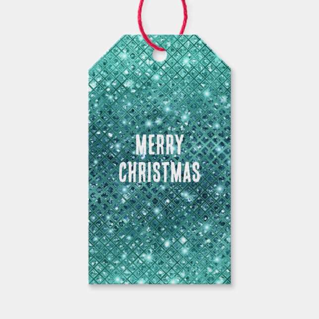 Turquoise Aqua Green Sparkle Gift Tags (Front)
