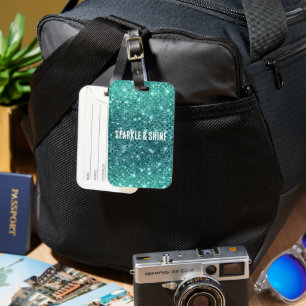 Turquoise Aqua Green Sparkle Luggage Tag