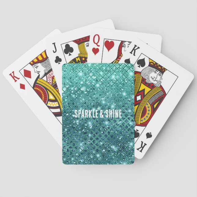 Turquoise Aqua Green Sparkle Playing Cards (Back)