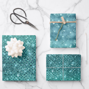 Turquoise Aqua Green Sparkle Wrapping Paper Sheet