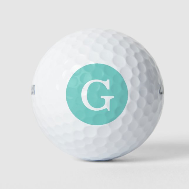Turquoise Aqua Initial Monogram Golf Balls (Front)