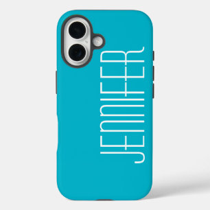 Turquoise Aqua Jumbo Name Personalised Tough iPhone 16 Case