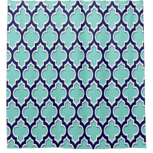 Turquoise Aqua Navy Blue White XL Moroccan #4DS Shower Curtain