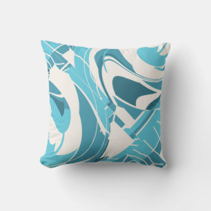 Turquoise Aqua Off-white Swirling Geometric Shapes Cushion