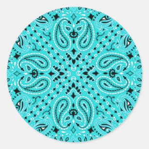 Turquoise Aqua Paisley Western Bandanna Scarf Classic Round Sticker