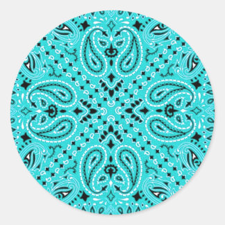 Turquoise Aqua Paisley Western Bandanna Scarf Prin Classic Round Sticker