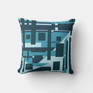 Turquoise Aqua Perpendicular Geometric Design Cushion