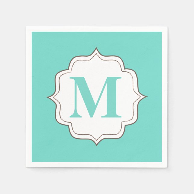 Turquoise Aqua Personalised Monogram Napkins (Front)