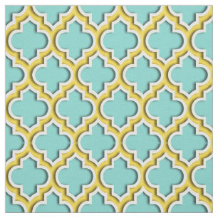 Turquoise Aqua, Pineapple Moroccan Quatrefoil #5DS Fabric