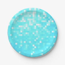 Turquoise Aqua Pixels Paper Plates