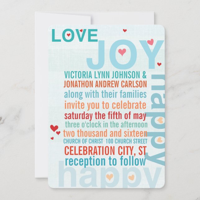 Turquoise Aqua Red Modern Typography Love Bird Invitation (Front)