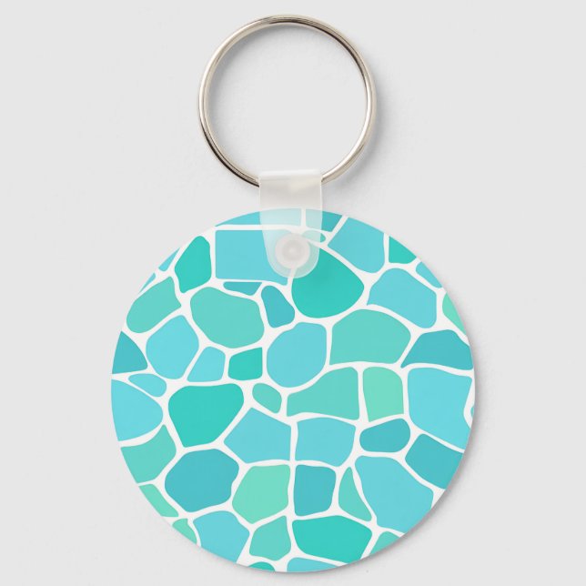 Turquoise Aqua Sea Glass Mosaic Pattern Key Ring (Front)