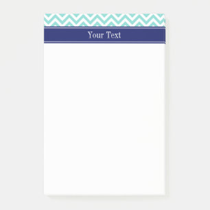 Turquoise Aqua SLg Chevron Navy Name Monogram Post-it Notes