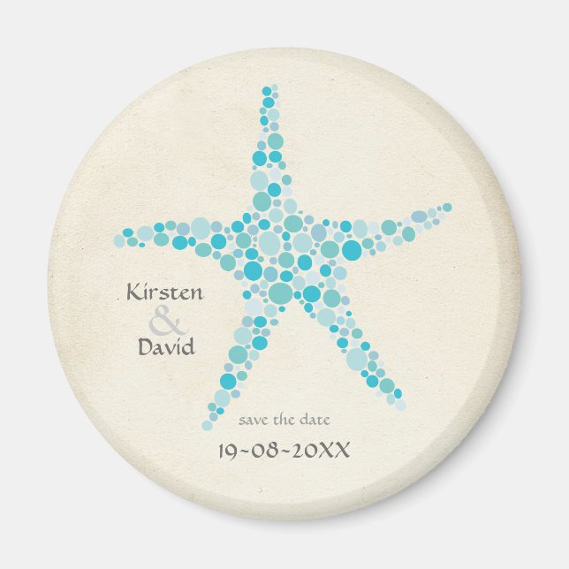 Turquoise Aqua Starfish Save the Date Favour Magne Magnet (Front)