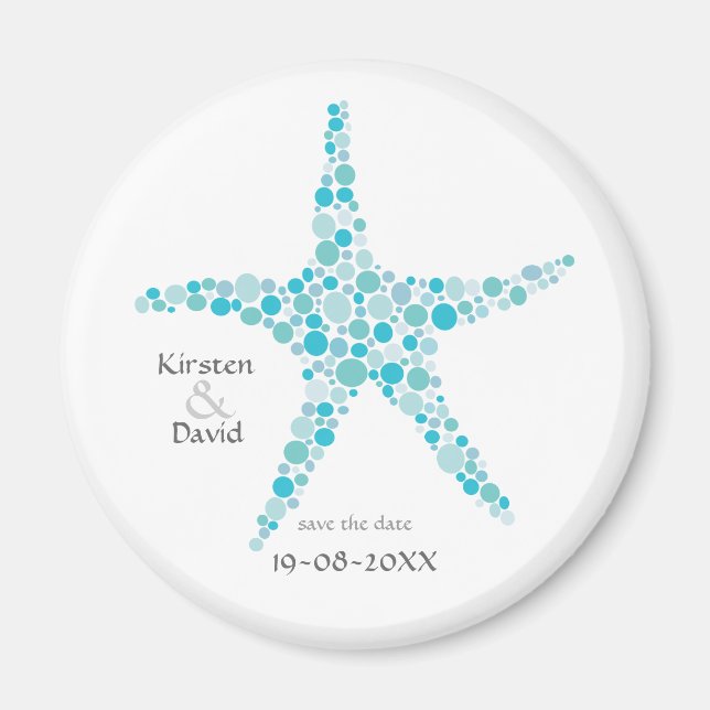 Turquoise Aqua Starfish Save the Date Favour Magne Magnet (Front)