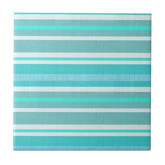 Turquoise Aqua Stripe Pattern Tile (Front)