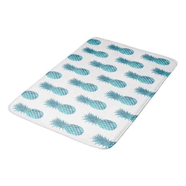 Turquoise Aqua Tropical Pineapples Bath Mat (Angled)