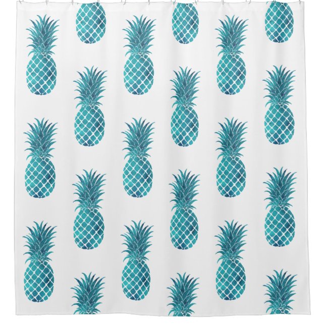 Turquoise Aqua Tropical Pineapples Shower Curtain (Front)