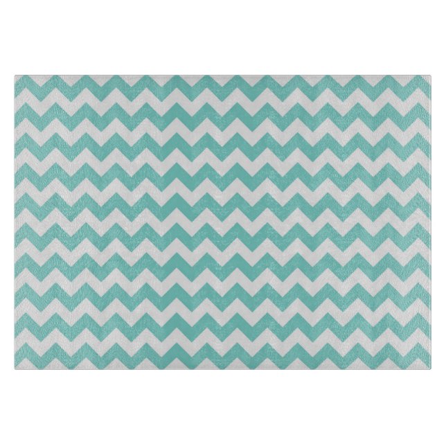 Turquoise Aqua White Chevron Zig Zag Pattern Cutting Board (Front)
