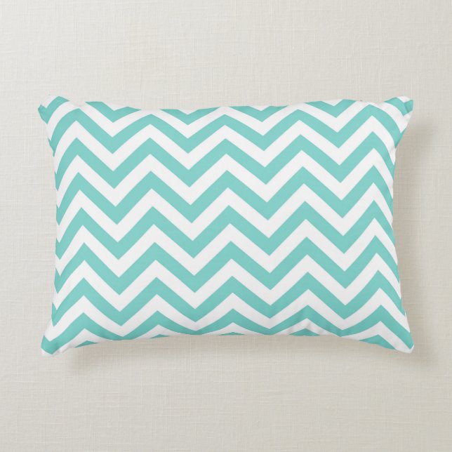 Turquoise Aqua White Large Chevron ZigZag Pattern Decorative Cushion (Front)