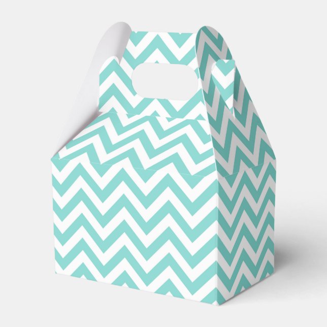 Turquoise Aqua White Large Chevron ZigZag Pattern Favour Box (Front Side)
