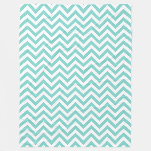 Turquoise Aqua White Large Chevron ZigZag Pattern Fleece Blanket (Front)