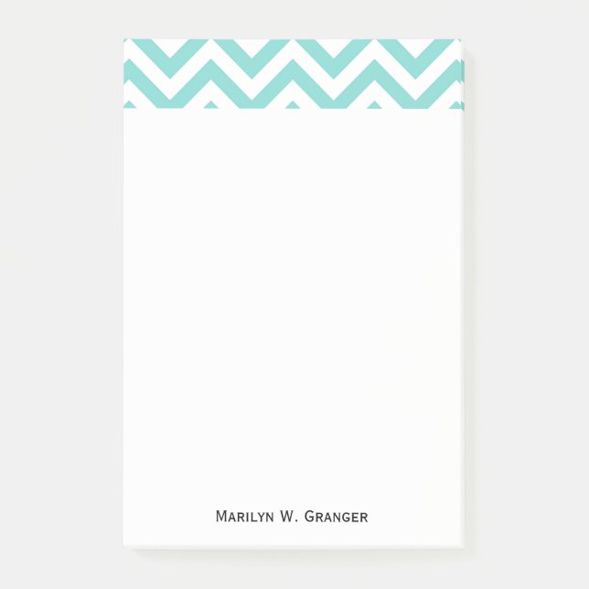 Turquoise Aqua White Large Chevron ZigZag Pattern Post-it Notes (Front)