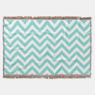 Turquoise Aqua White Large Chevron ZigZag Pattern Throw Blanket