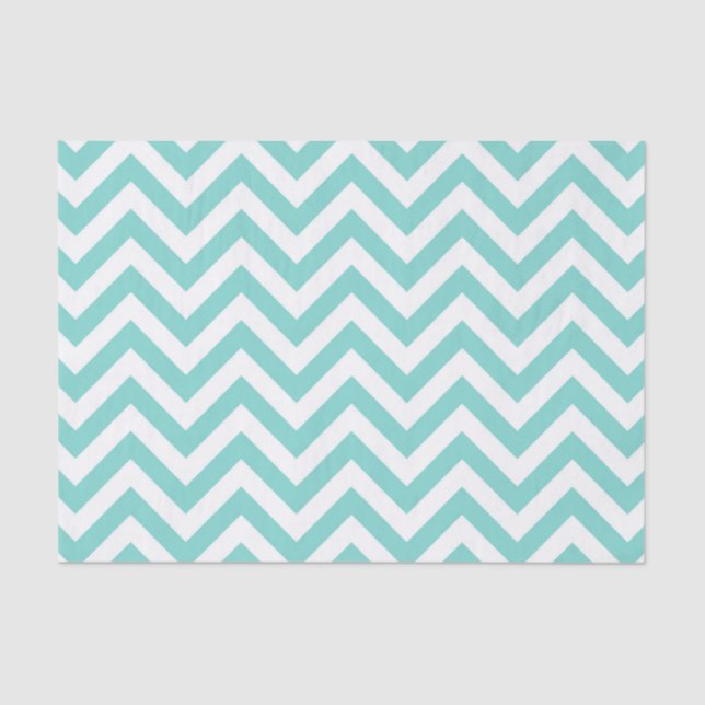 Turquoise Aqua White Large Chevron ZigZag Pattern Tissue Paper (Front)