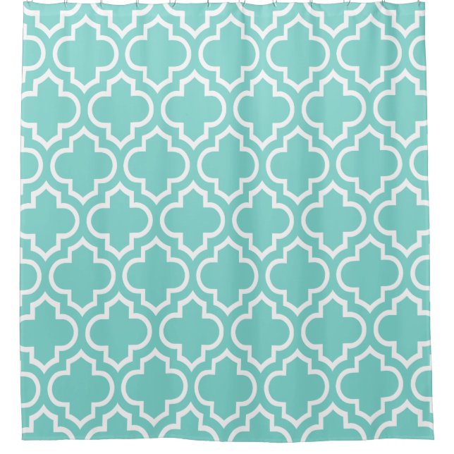 Turquoise Aqua White Moroccan #6 Pattern Shower Curtain (Front)