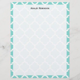 Turquoise Aqua Wht Moroccan Quatrefoil Pattern #5