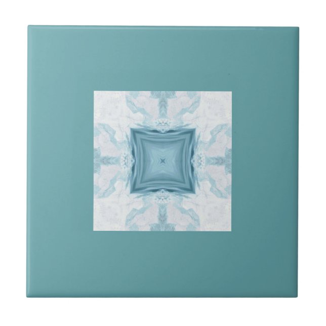 Turquoise aquamarine geometric art tile (Front)