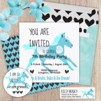 Turquoise, Aquamarine Pony Birthday Invitation