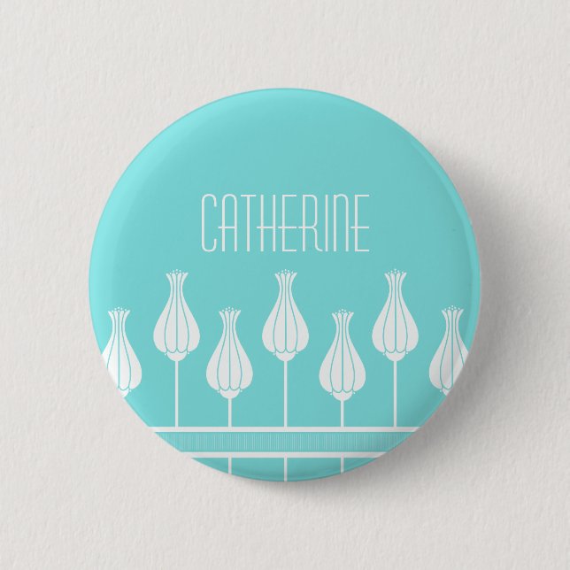 Turquoise Art Deco Floral Button (Front)